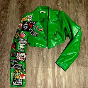 Green leather crop jacket 🔥